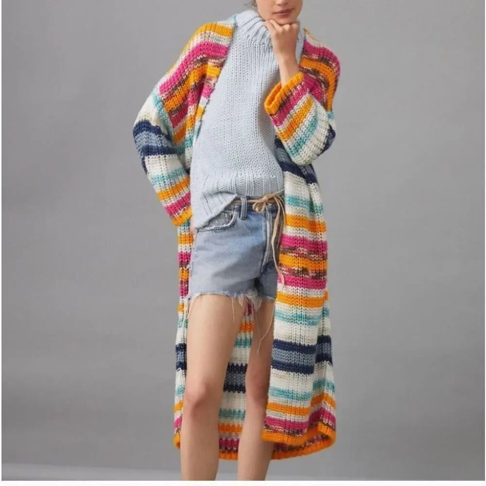 Anthropologie Rainbow Duster Knit Cardigan One Size